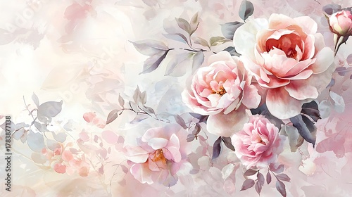 Watercolor floral composition with soft roses high resolution picture