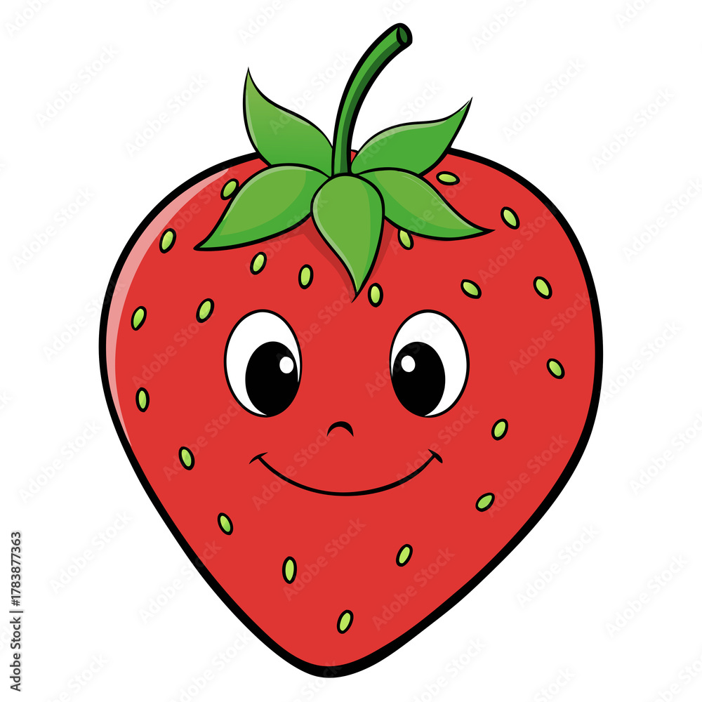 Obraz premium Strawberry vector illustration on white background with fresh ripe fruit and green leaves