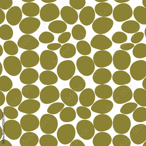 Seamless Pebble Stone Vector Pattern in Organic Olive Green Color Natural Texture Background.