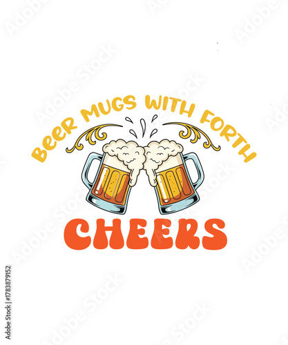 Vintage Retro Beer Mugs with Froth CHEERS T-Shirt Design