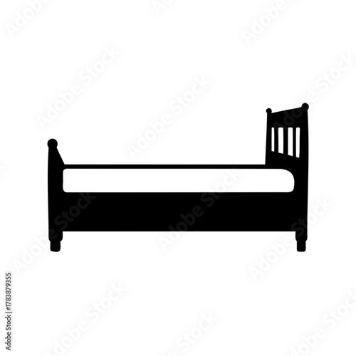 Silhouette illustration of a classical bed with headboard and footboard detail