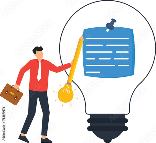 Business man writing creative idea on sticky note for business strategy project planning innovation concept startup solution creative thinking brainstorming session task list