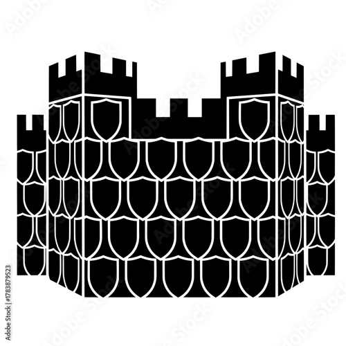 Psychological safety and collective defense shield fortress icon
