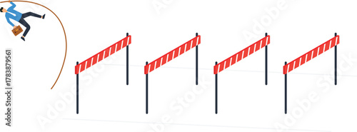 Businessman pole vaulting over hurdles a business concept for overcoming obstacles achieving success career growth innovative solution strategic advantage corporate challenge ambition motivation