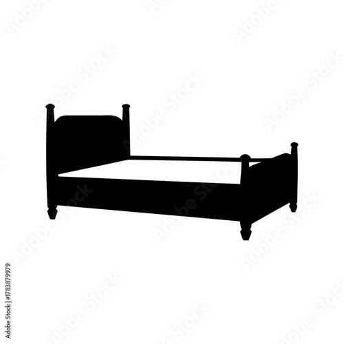 Black silhouette of a traditional bedframe with rounded headboard posts