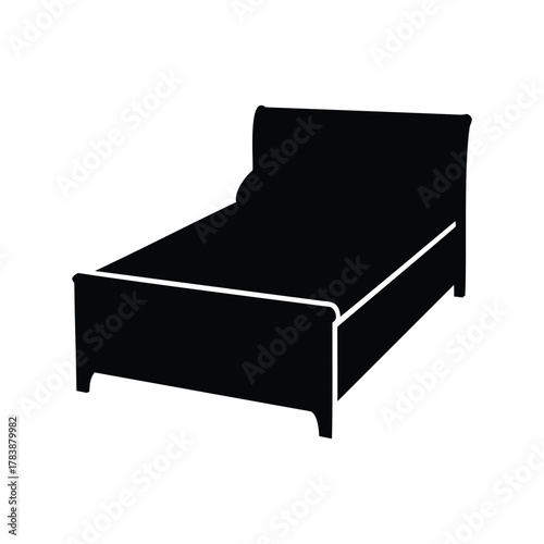 Silhouette of a bed with headboard and footboard in simple vector form