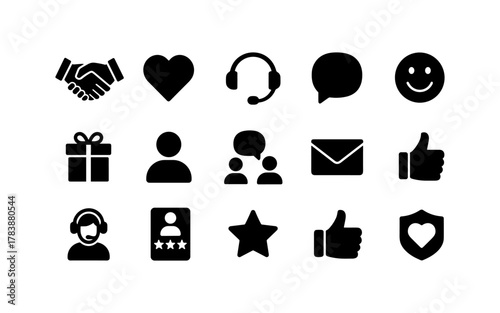 Silhouette icon set for communication, customer support, and feedback themes