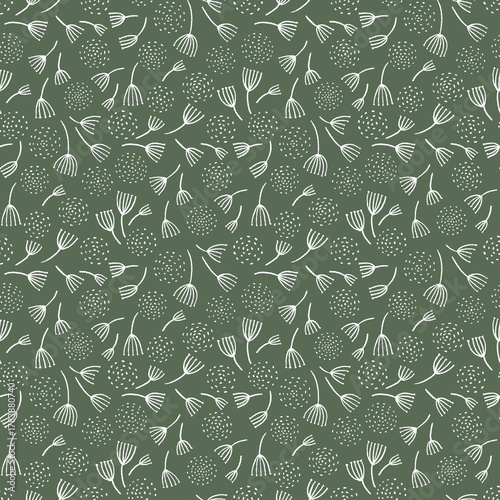 Monochrome seamless ink line floral delicate pattern. Vector background