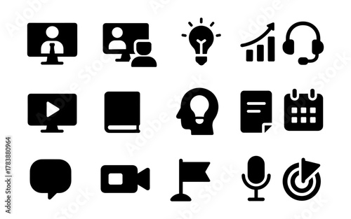 Digital communication and learning icons: modern business and education symbols