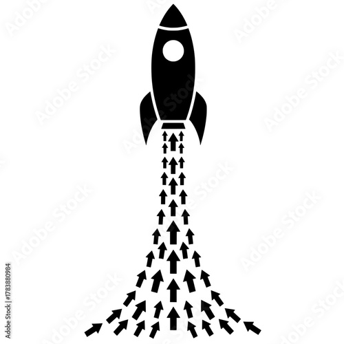 Collective effort powering successful launch rocket icon
