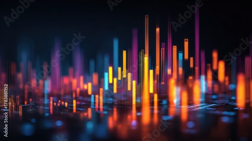 Abstract digital illustration of vibrant glowing data analysis and information
