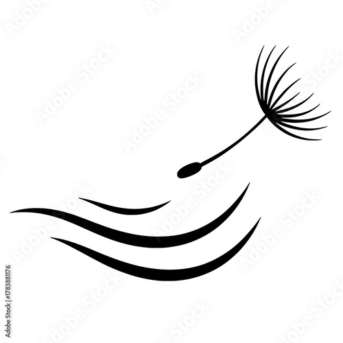 Minimalist Dandelion Seed Floating on Wind Vector Icon
