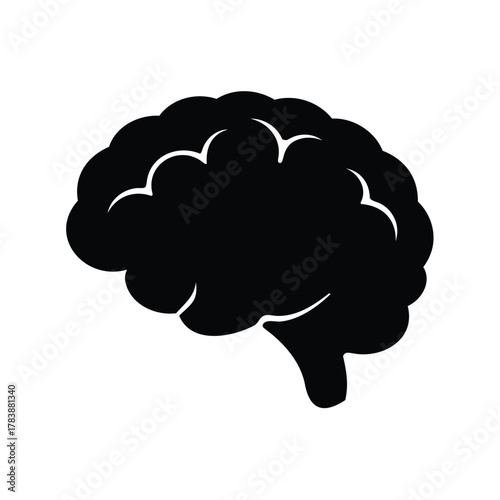 Stylized black brain illustration depicting intelligence, knowledge and cognitive function