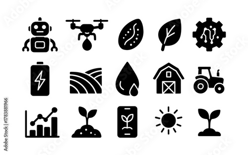 Silhouette icons of agriculture technology and sustainability