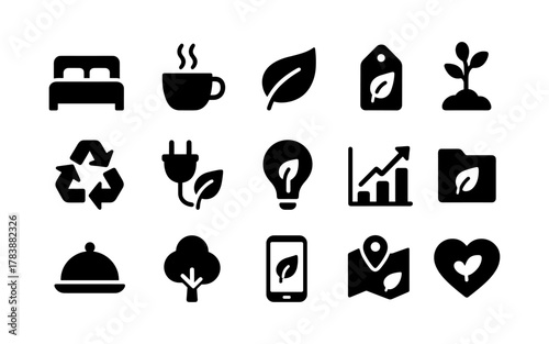 Wallpaper Mural Eco-friendly icon set featuring nature and organic symbols in bold silhouette style Torontodigital.ca