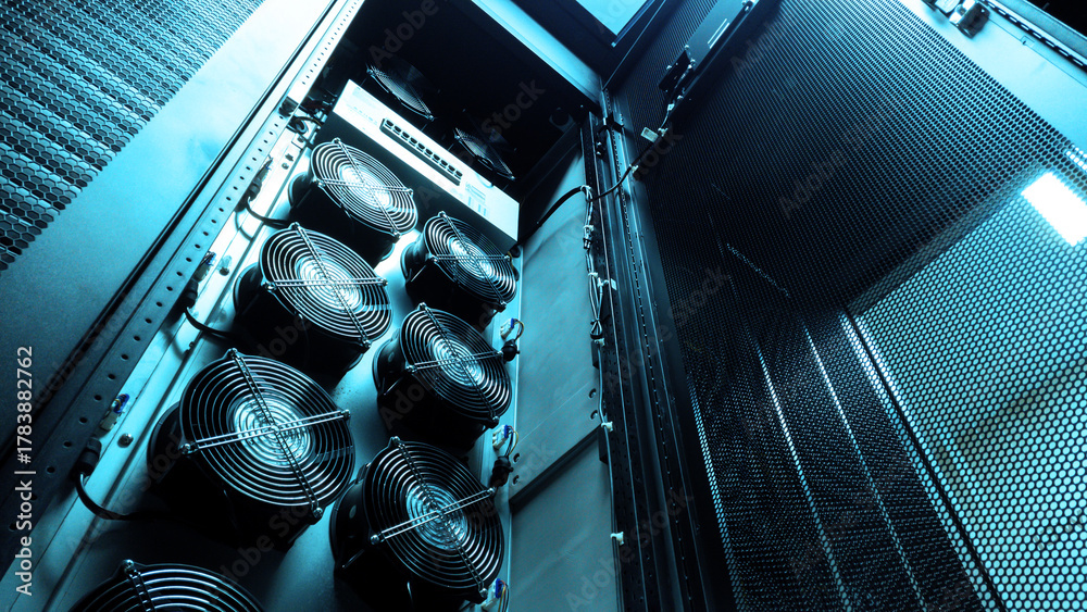 Obraz premium Cooling Fans Inside Data Center Equipment