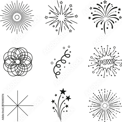 Explosion line art collection of celebration elements