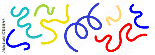 Set of Colorful Abstract Squiggle Lines and Shapes on White background for creative projects, educational apps, social media graphics, header design, and modern packaging.