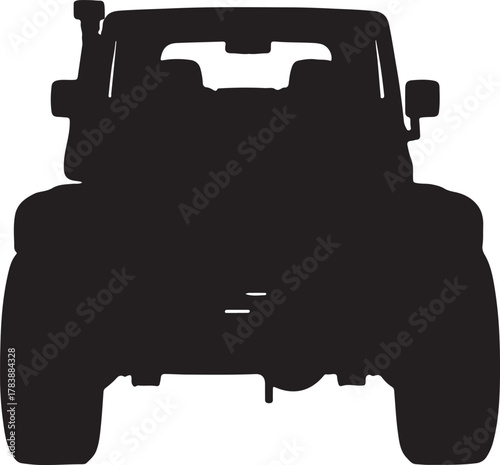 Silhouette of 4x4 off road vehicle front view adventure concept