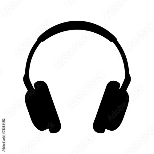 Silhouette of a pair of over ear headphones isolated on white background