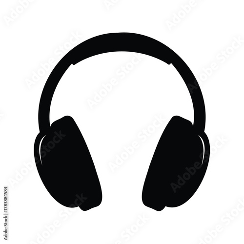 Black Headphones Illustration, Digital Audio Technology for Listening to Music and Podcasts