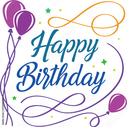 Elegant happy birthday text design with colorful accents