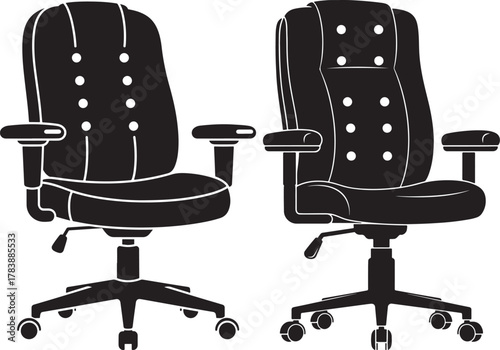 Two padded office chairs with armrests in silhouette