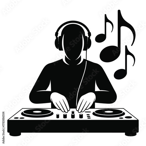 Silhouette of a DJ Mixing Music on a Turntable Vector Art