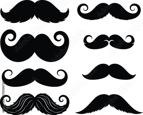 Classic Mustache Silhouette Vector Set