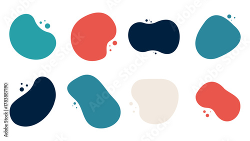 Ensemble de formes abstraites colorées - Éléments géométriques arrondis aux couleurs hivernales et festives - Formes fluides, et dynamiques - Collection de bulles aux formes simples et douces