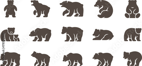 Collection of stylized brown bear illustrations in various poses