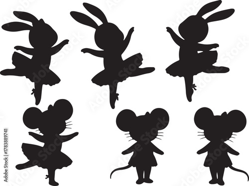 Cute Animal Ballerinas Silhouette Seamless Pattern Fun and Playful Design