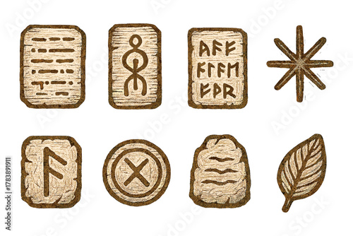 Ancient rune symbols set on stone background with textured style