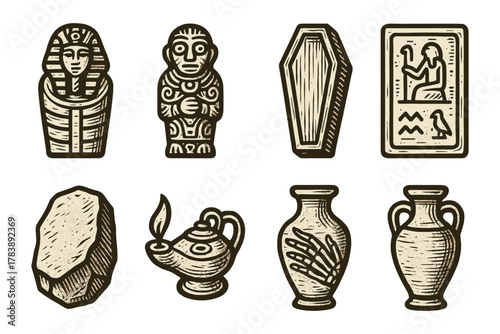 Ancient artifacts collection: vintage egyptian and mayan symbols