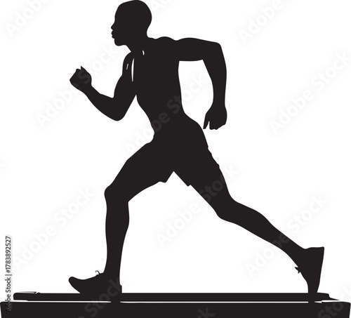 Silhouette of a person running on a treadmill for indoor fitness training