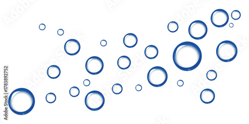 drops of water. Clean, fresh water drops and bubbles on a transparent blue glass texture illustration