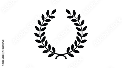 A classic black silhouette of a laurel wreath with detailed leaves forming an oval shape on a white background symbolizing victory and achievement silhouette