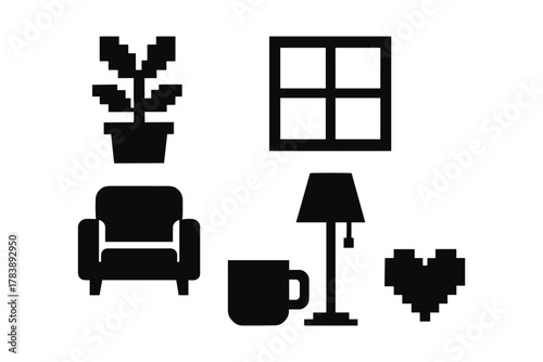 Pixel art home decor elements: cozy living room essentials for retro design