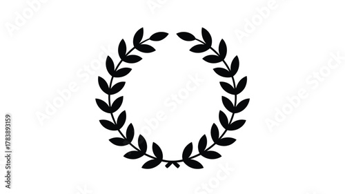 Elegant oval shaped black silhouette of a laurel wreath with detailed leaves on a white background symbolizing victory and achievement silhouette