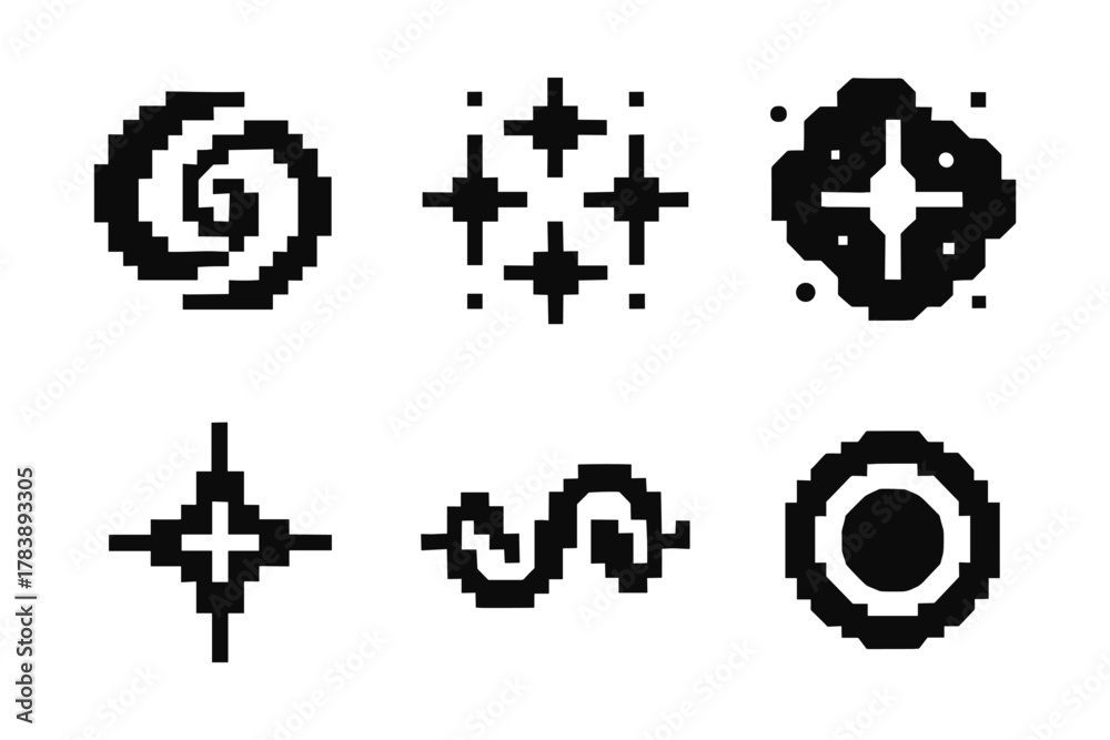 Obraz premium Retro pixel art shape collection: nostalgic and geometric designs