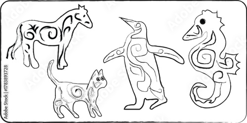 Cute isolated black silhouette drawing of a horse vector illustration and set of horses for farm animals art