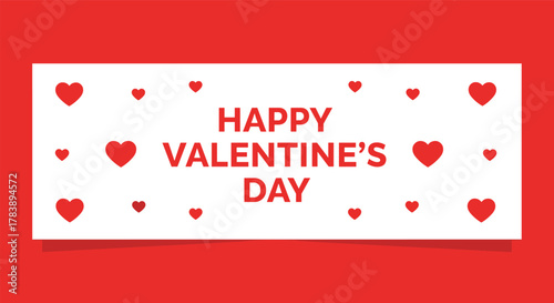 Happy valentine's day banner with red and white hearts on bold background