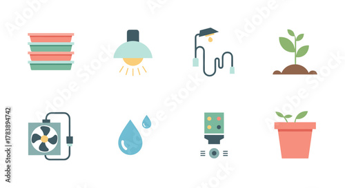 Modern flat icons for sustainable energy and gardening concepts