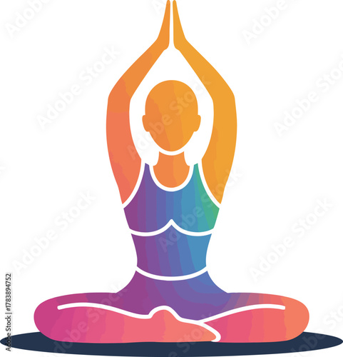 Serene Yoga Pose: Rainbow Silhouette for Mindfulness