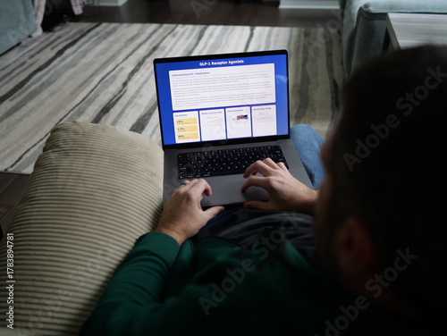 Middle Aged Man Doing Research on GLP-1 Injectable Prescription Weight Loss Medicine - Popular GLP-1 Medication Concept