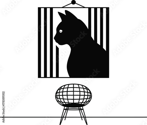 Abstract Cat Art: Silhouette Portrait with Striped Background