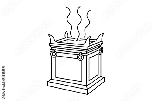 Minimalist linear drawing of a traditional asian incense burner