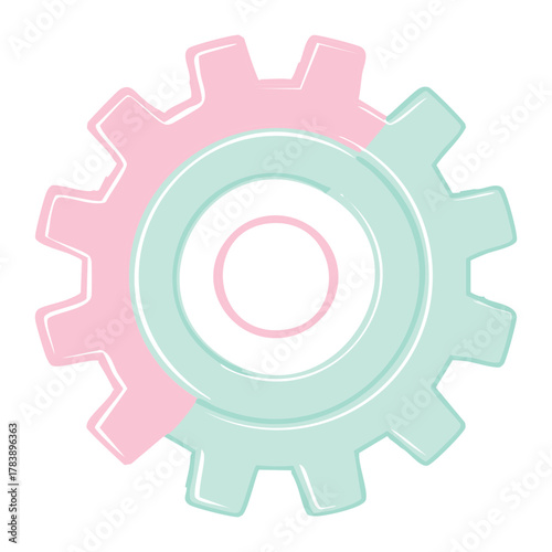 Simple Pastel Blue and Pink Mechanical Gear Wheel Design Element for Engineering or Business Concepts and System