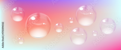 Dreamlike backdrop in soft pink and purple tones with floating soap bubbles, gentle abstract background for design and art