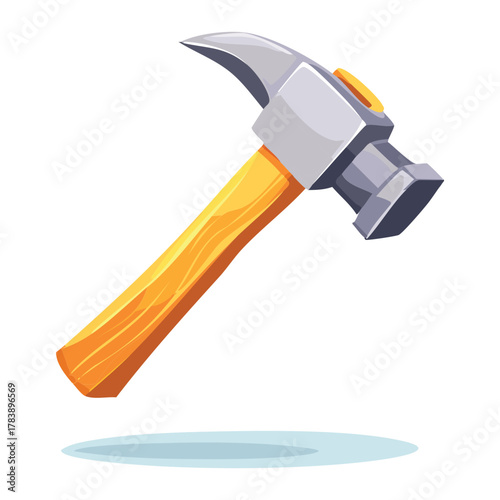 Shiny metallic claw hammer with a natural wooden handle, a standard and reliable piece of carpentry equipment